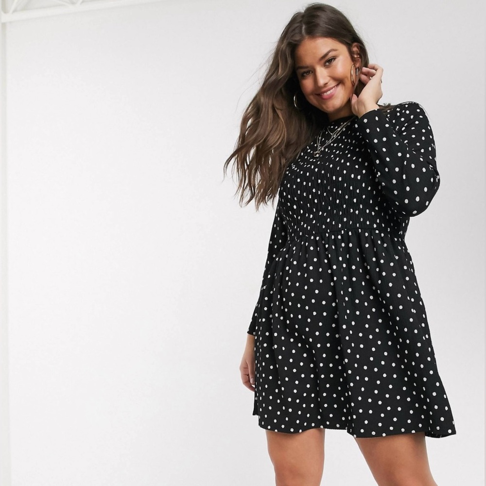 River Island Shirred Polka Dot Mini Dress